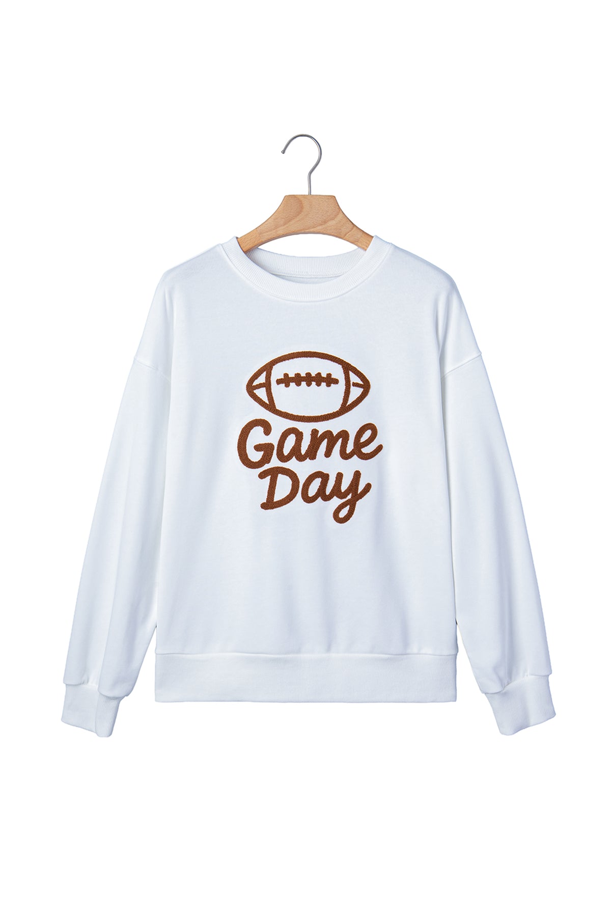 White Embroidered Game Day Crewneck