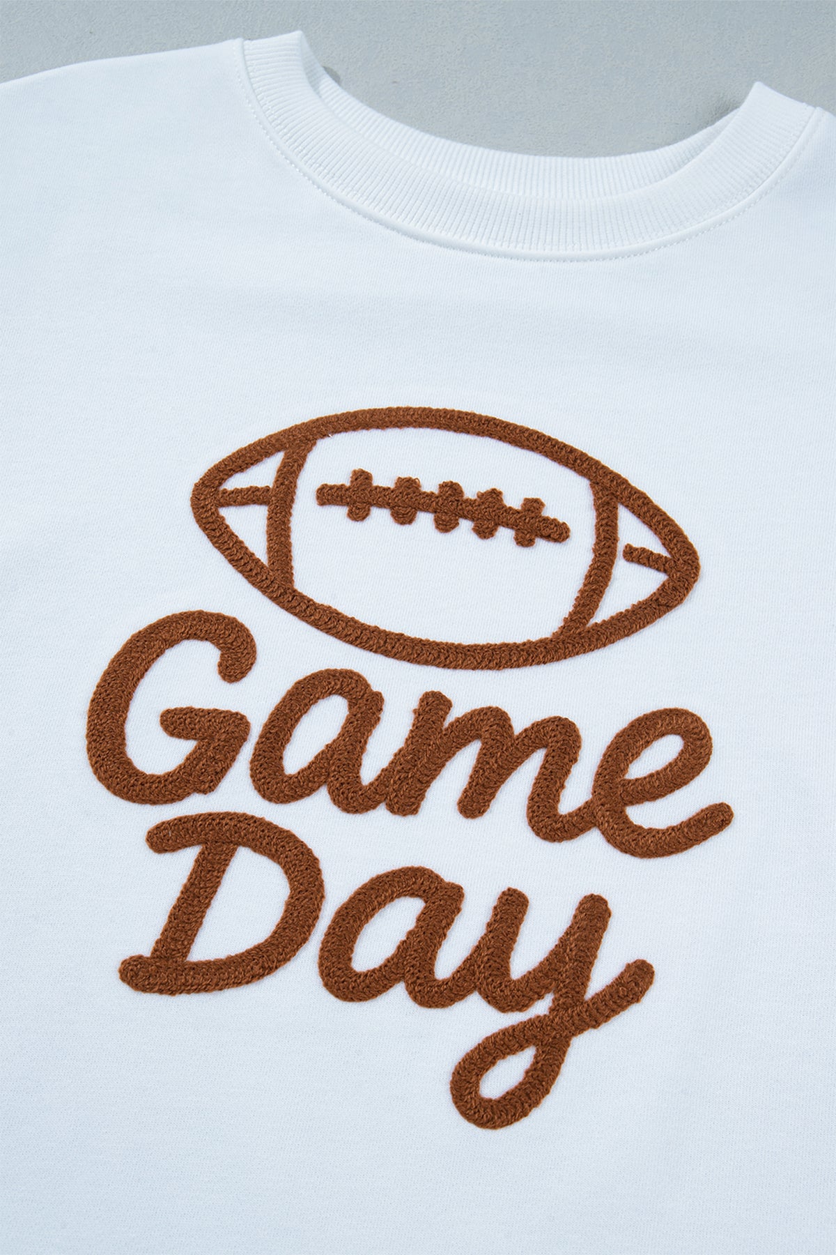 White Embroidered Game Day Crewneck