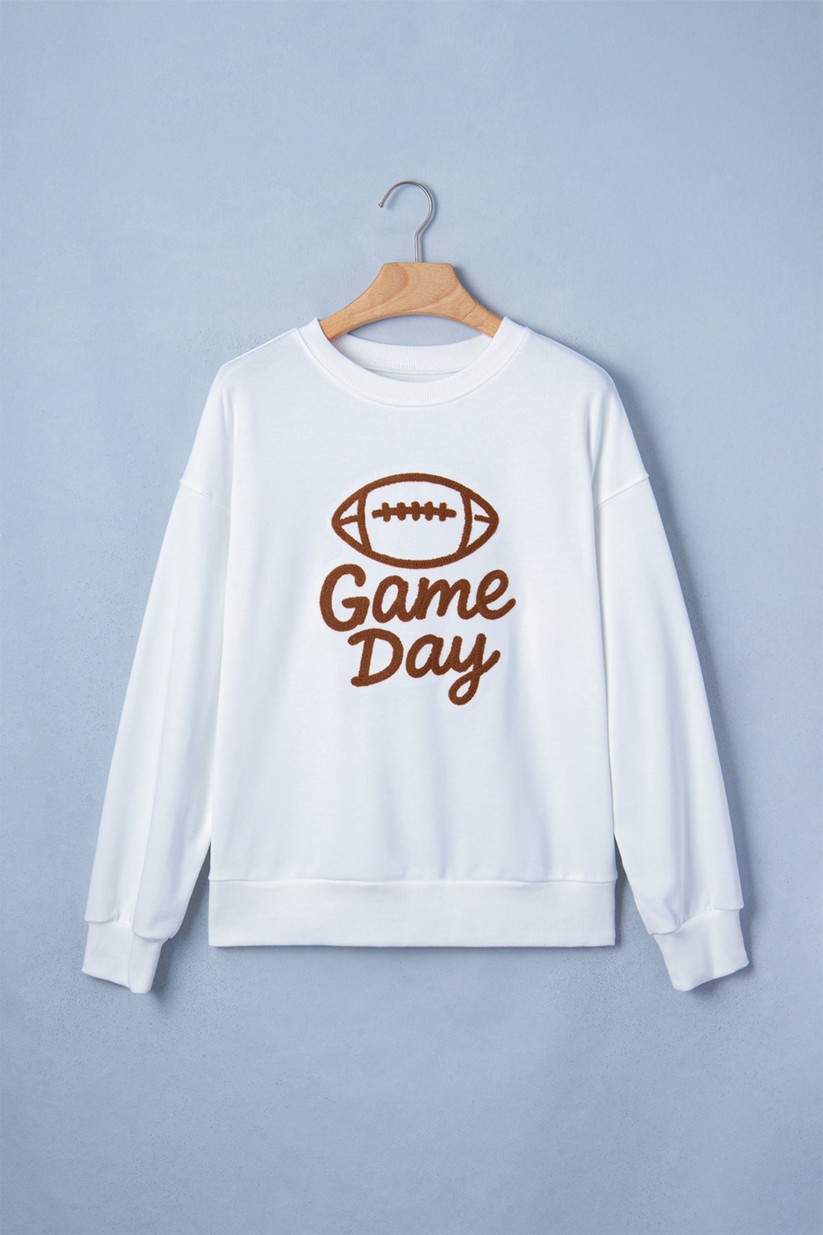 White Embroidered Game Day Crewneck